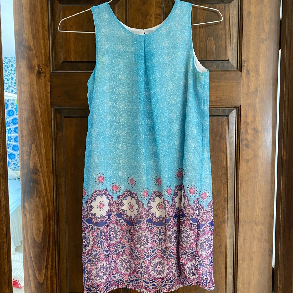 Light blue and maroon dress